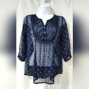 Abercrombie & Fitch Womens Floral AOP  Top Size XS Navy‎ Sheer Boho Peasant